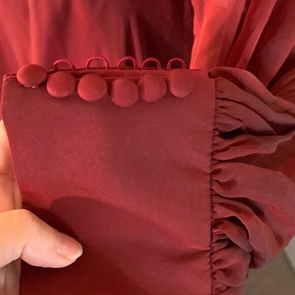 Mac Duggal Sheer Blouson Sleeve Surplice Gown 67873 - Picture 8 of 14